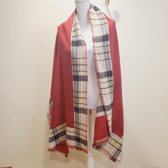 CARLOTTE DANIEL women's  large red plaid reversible Scarf - Picture 2 of 8